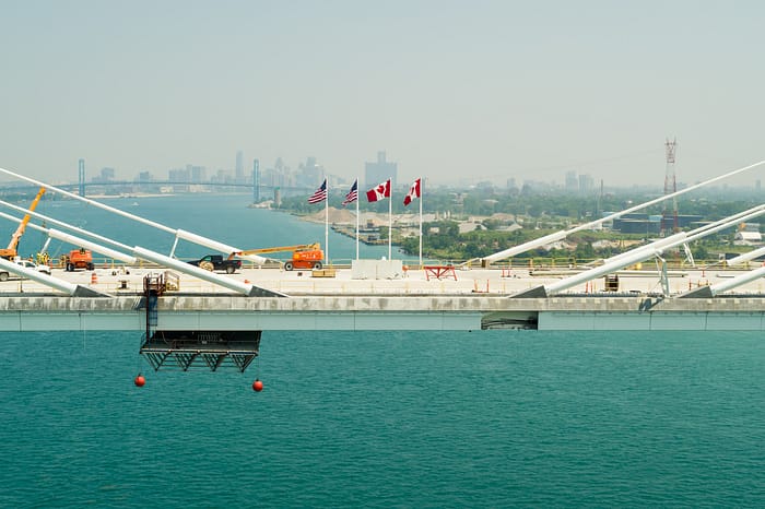 Canadian & US Flags on Gordie Howe International Bridge