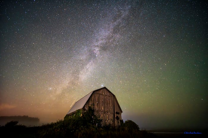 Thumb Barn Milky Way & Meteor by Charles Bonham