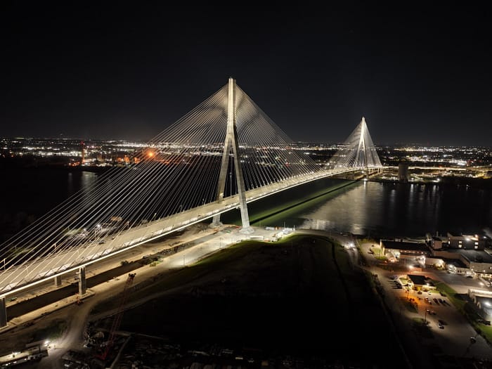 Testing the lights on Gordie Howe International Bridge